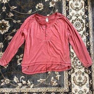 Free People loose long sleeve cotton top boho red sz XS